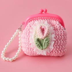 Handmade Pearl Chain Tulip Crochet Coin Bag for Kids Women