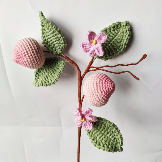 Handmade Artificial Crochet Fruit Decoration Crochet Multi Head Peach Flower Bouquet