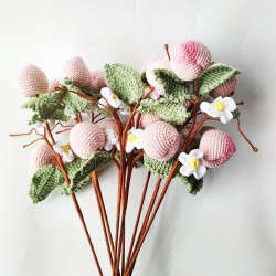Handmade Artificial Crochet Fruit Decoration Crochet Multi Head Peach Flower Bouquet