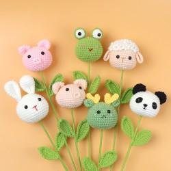 Cute Knit Handmade Rabbit Carrot Panda Frog Dragon Flower Crochet Bouquet