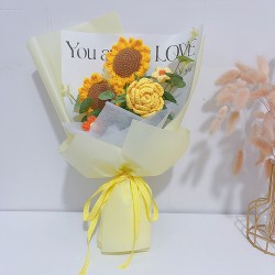 yellow 2pcs sunflower mixed crochet flower bouquet
