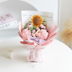 Pink Sunflower and Tulips Mixed Crochet Flower Bouquet