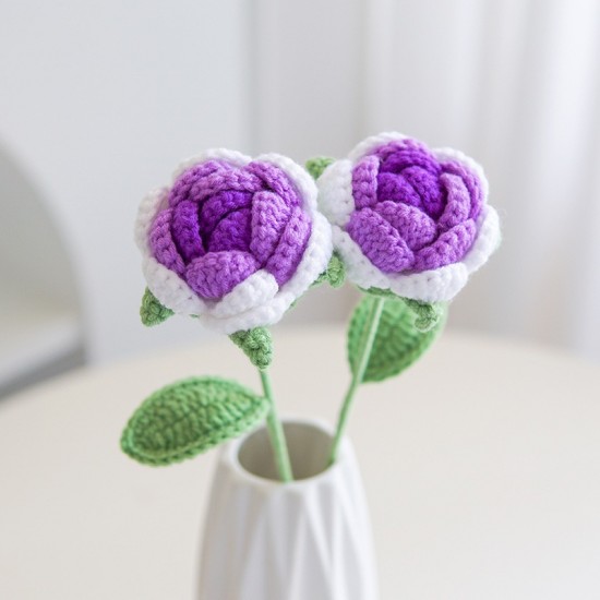 Vanlentine's Day Cotton Thread Hand Woven Finished Rose Crochet Flower Bouquet