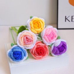 Vanlentine's Day Cotton Thread Hand Woven Finished Rose Crochet Flower Bouquet