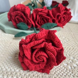 Artificial Large Red Thai Rose Crochet Flower Bouquet for Valentine's Day