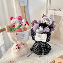 kawaii Anime Sanrio Kuromi Cinnamoroll Melody Hello Kitty Doll Plush Flower Bouquet 