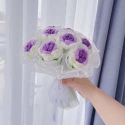 Artificial Handmade Crochet Knitted Rose Flowers Bouquet for Wedding Birthday Valentine