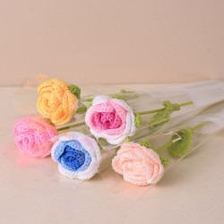 diy wool knitting homemade colorful rose flower crochet bouquet