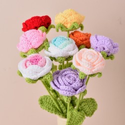 diy wool knitting homemade colorful rose flower crochet bouquet