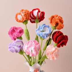 Handmade Artificial Carnation Flower Crochet Bouquet for Mother's Day