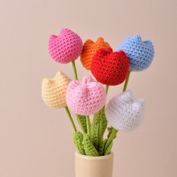 Artificial Hand-Knitted White Tulips Crochet Flower Bouquet