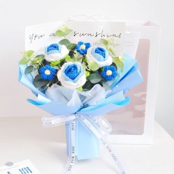 Valentine Gifts Handmade Blue Crochet Rose Bouquet Flower