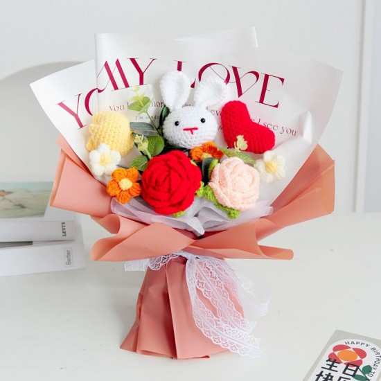 Mother's valentine's day gift bunny crochet flower bouquet 