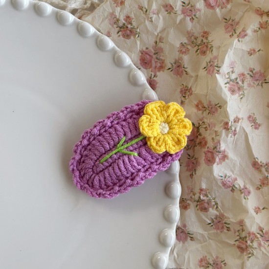 Handmade Crochet Puff Flower Hair Clips Hair Accessories for Baby Kids Girls