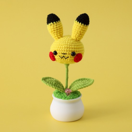 Handmade Lovely Mini Crochet Animal Pikachu Hello Kitty Sanrio Potted Plant