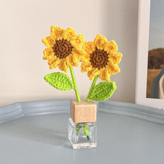 Crochet Glass Sunflower Pot Plant for Car Accessories 