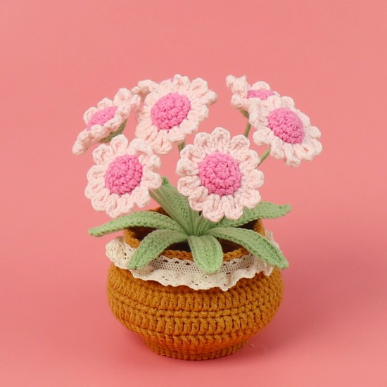 Mini Rose Daisy Plants Crochet Flower Potted