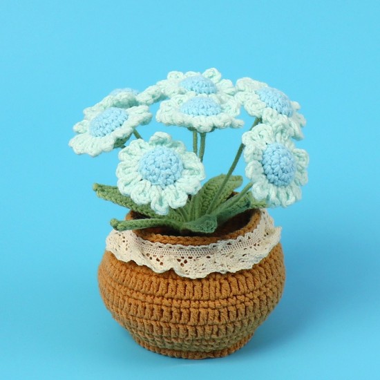 Mini Rose Daisy Plants Crochet Flower Potted
