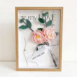 Handmade Camellia Crochet Flower Frame for Desktop Decoration