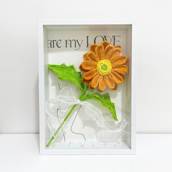Handmade Gerbera Crochet Flower Frame for Desktop Decoration 